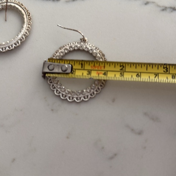 Vintage Silver Hoop Earrings with crystals - Picture 3 of 3